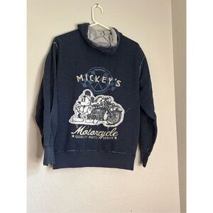 Disney Parks Mickey's Motorcycle Hoodie Men's Small Full Zip‎ Sweatshirt Blue